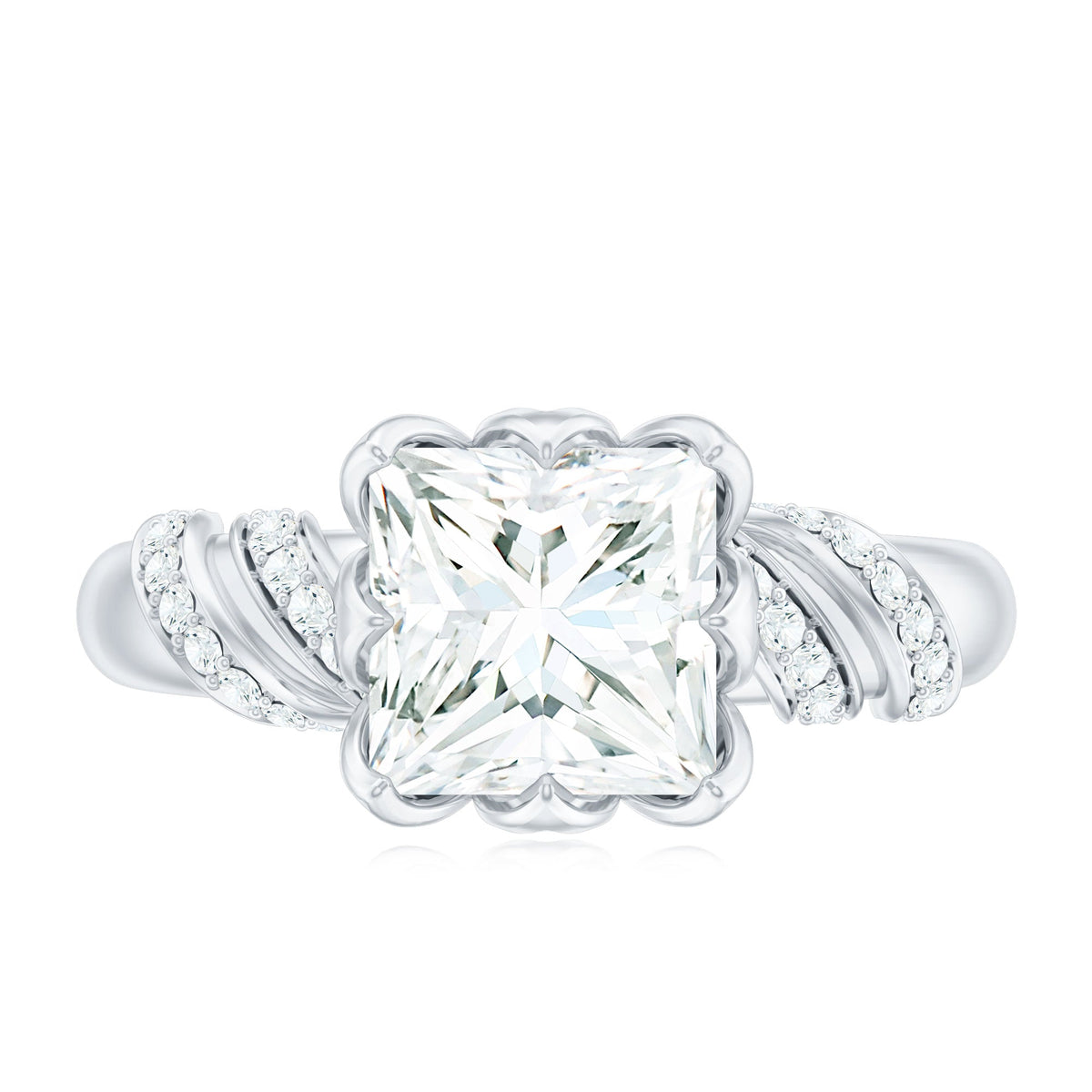 Certified Princess Cut Moissanite Designer Engagement Ring