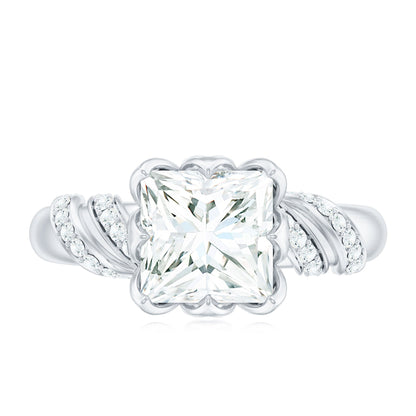 Certified Princess Cut Moissanite Designer Engagement Ring