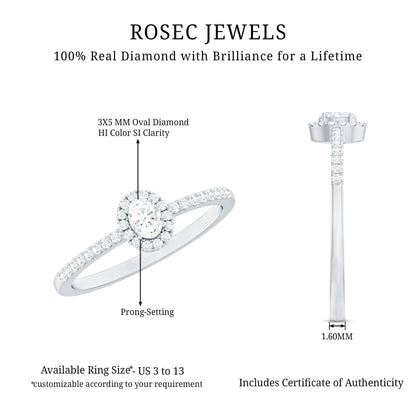 Certified Natural Diamond Oval Engagement Ring with Halo