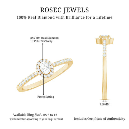Certified Natural Diamond Oval Engagement Ring with Halo