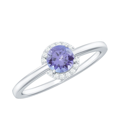 Natural Tanzanite Engagement Ring with Diamond Halo