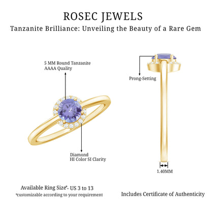 Natural Tanzanite Engagement Ring with Diamond Halo