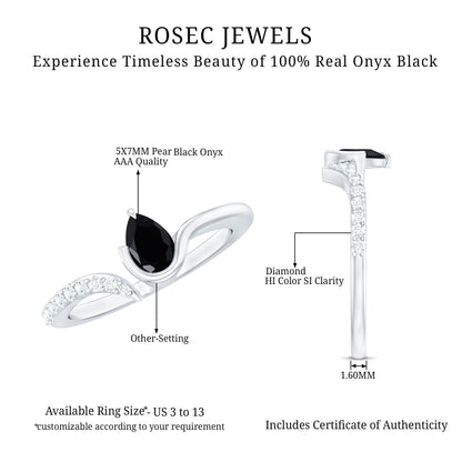 Pear Shaped Black Onyx Promise Ring with Diamonds