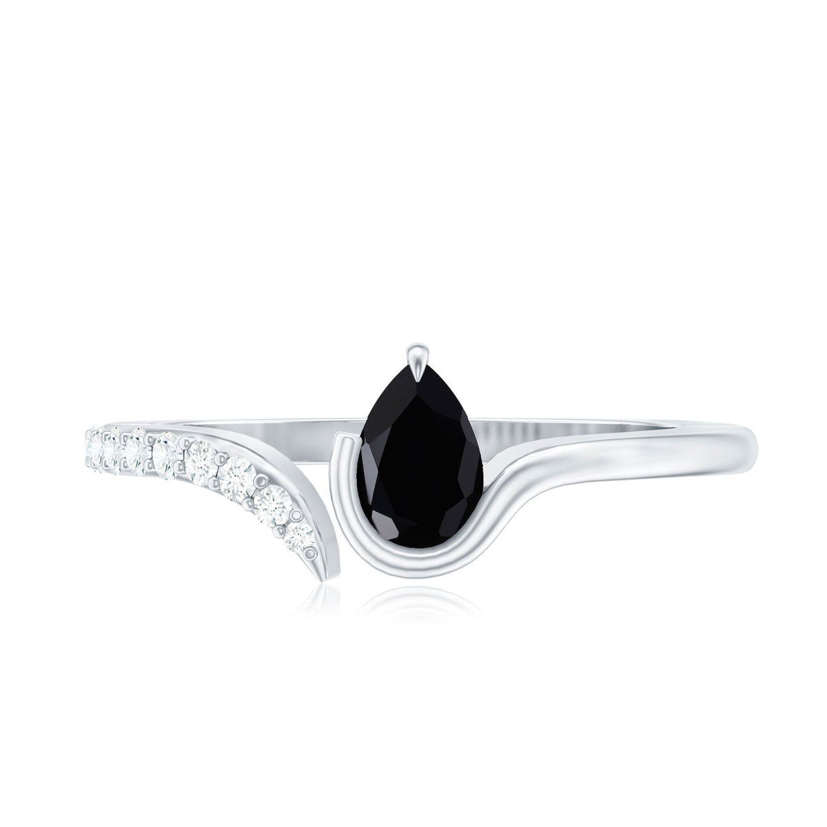 Pear Shaped Black Onyx Promise Ring with Diamonds