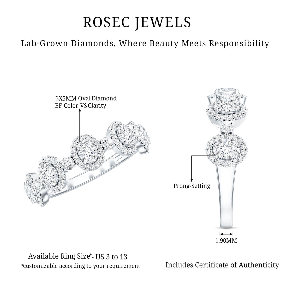 Designer Lab Grown Diamond Half Eternity Wedding Band Ring