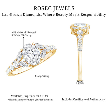Certified 1 Carat Oval Lab Grown Diamond Engagement Ring With Side Stones