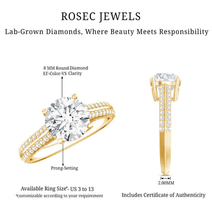 Certified Lab Grown Diamond 2 Carat Simple Engagement Ring With Side Stones