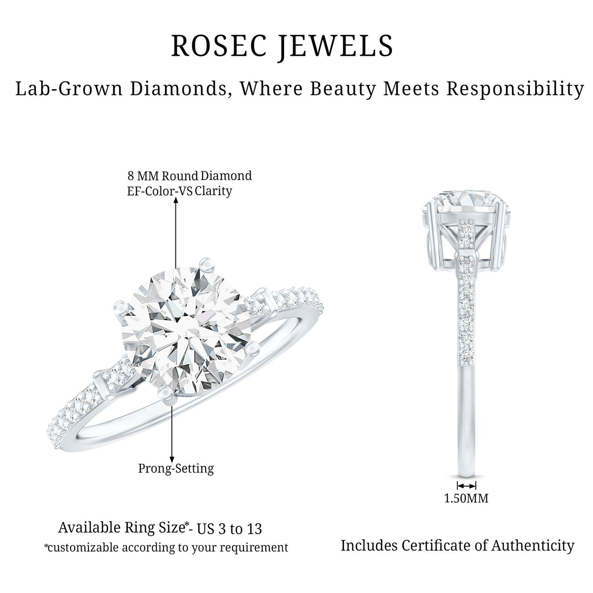 Certified 2 Carat Lab Grown Diamond Simple Engagement Ring