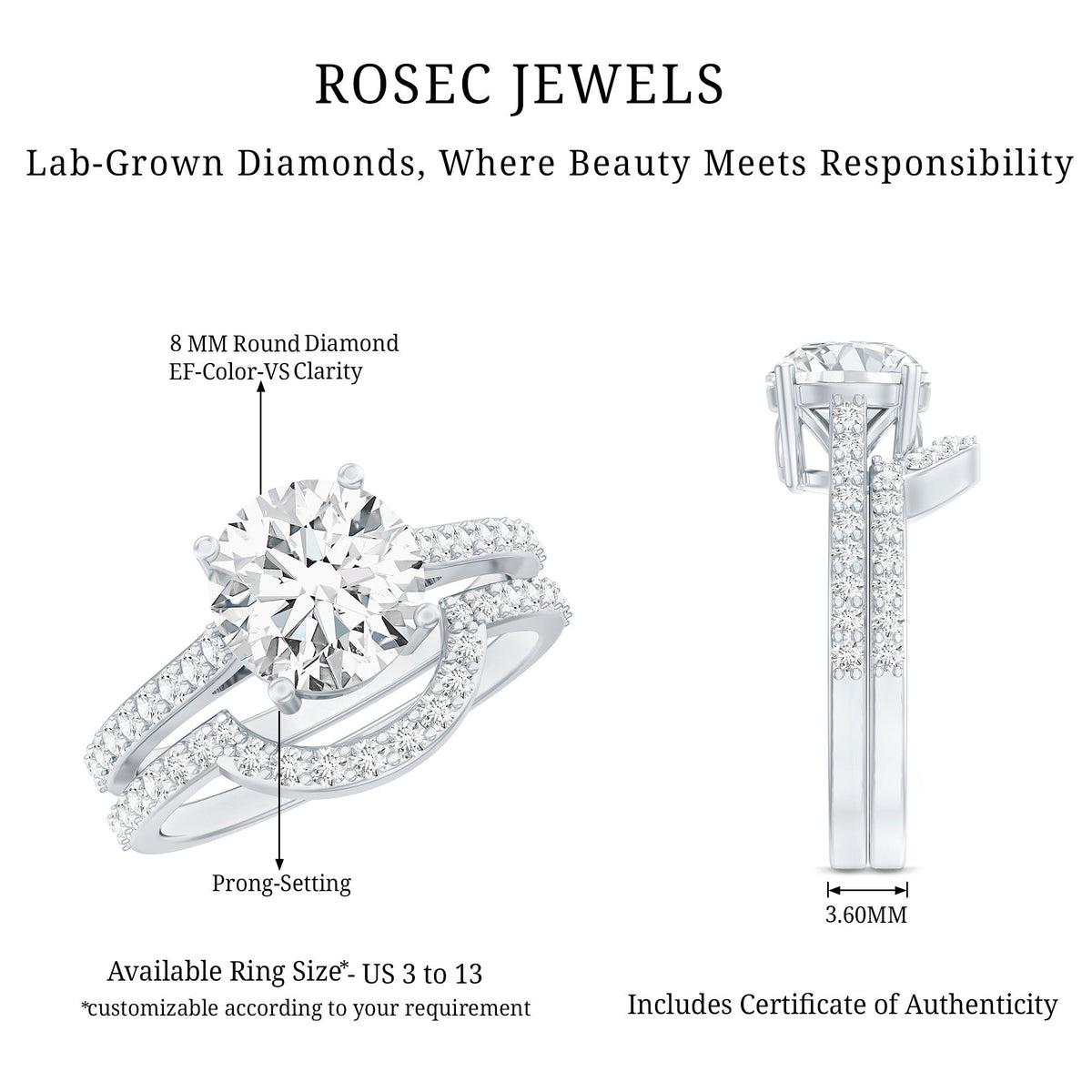 Lab Grown Diamond 2 Carat Round Engagement Ring With Ring Guard