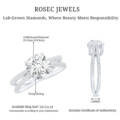 Certified 2 Carat Lab Grown Diamond Split Shank Engagement Ring