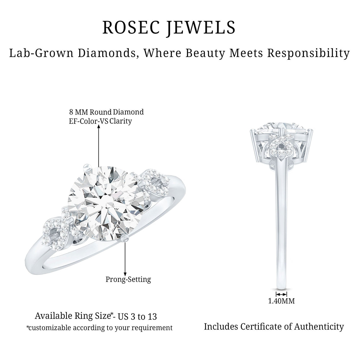 Certified 2 Carat Lab Grown Diamond Solitaire Engagement Ring