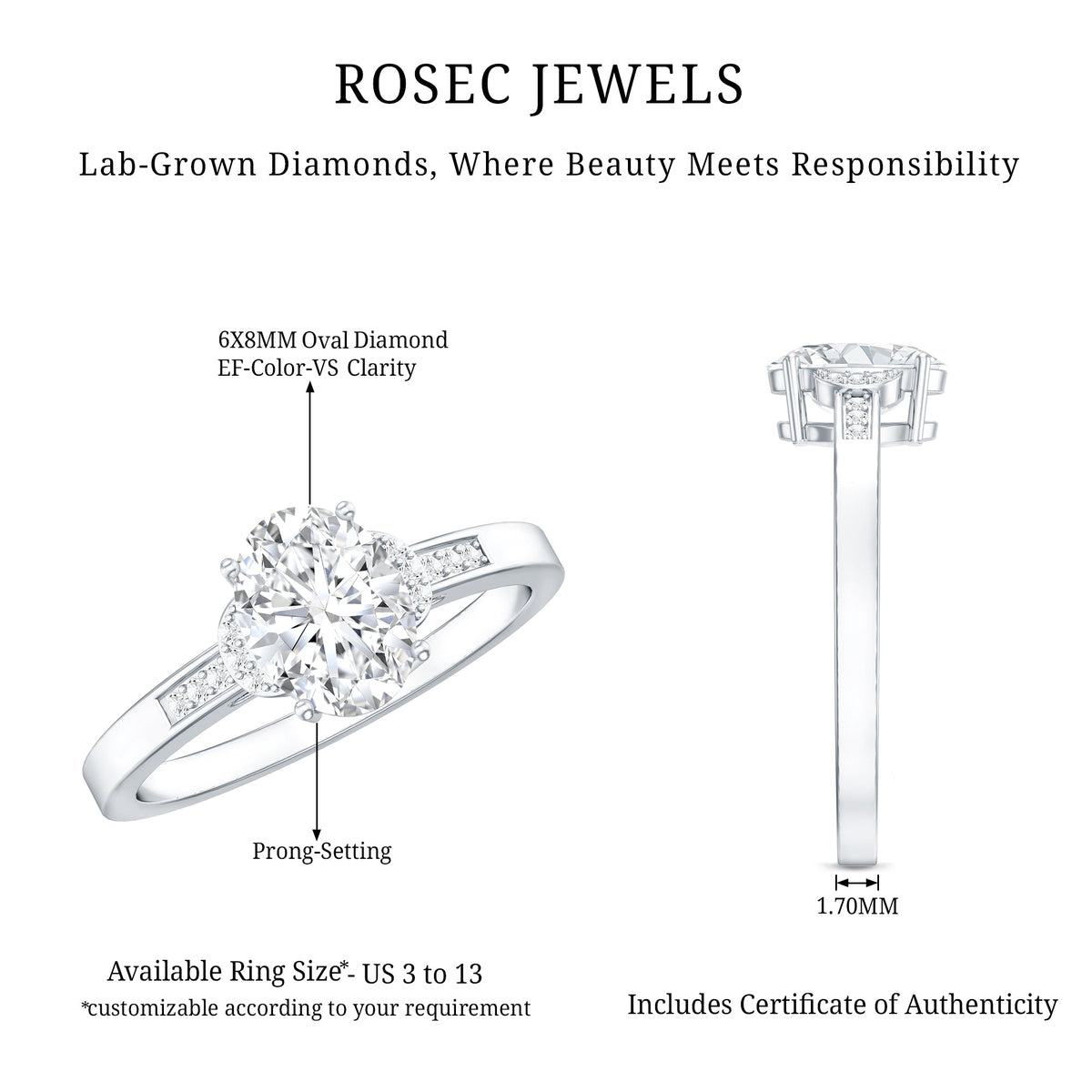 Certified 1.2 Carat Oval Lab Grown Diamond Solitaire Engagement Ring