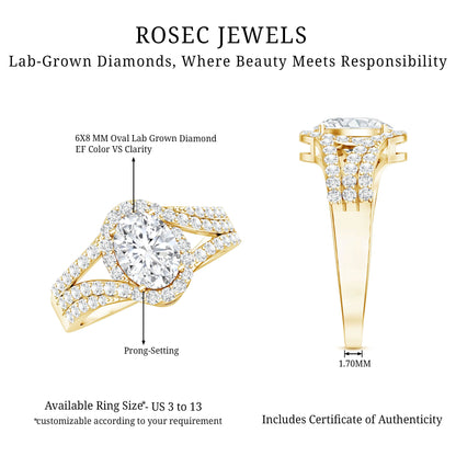Certified 1.2 Carat Oval Lab Grown Diamond Split Shank Engagement Ring