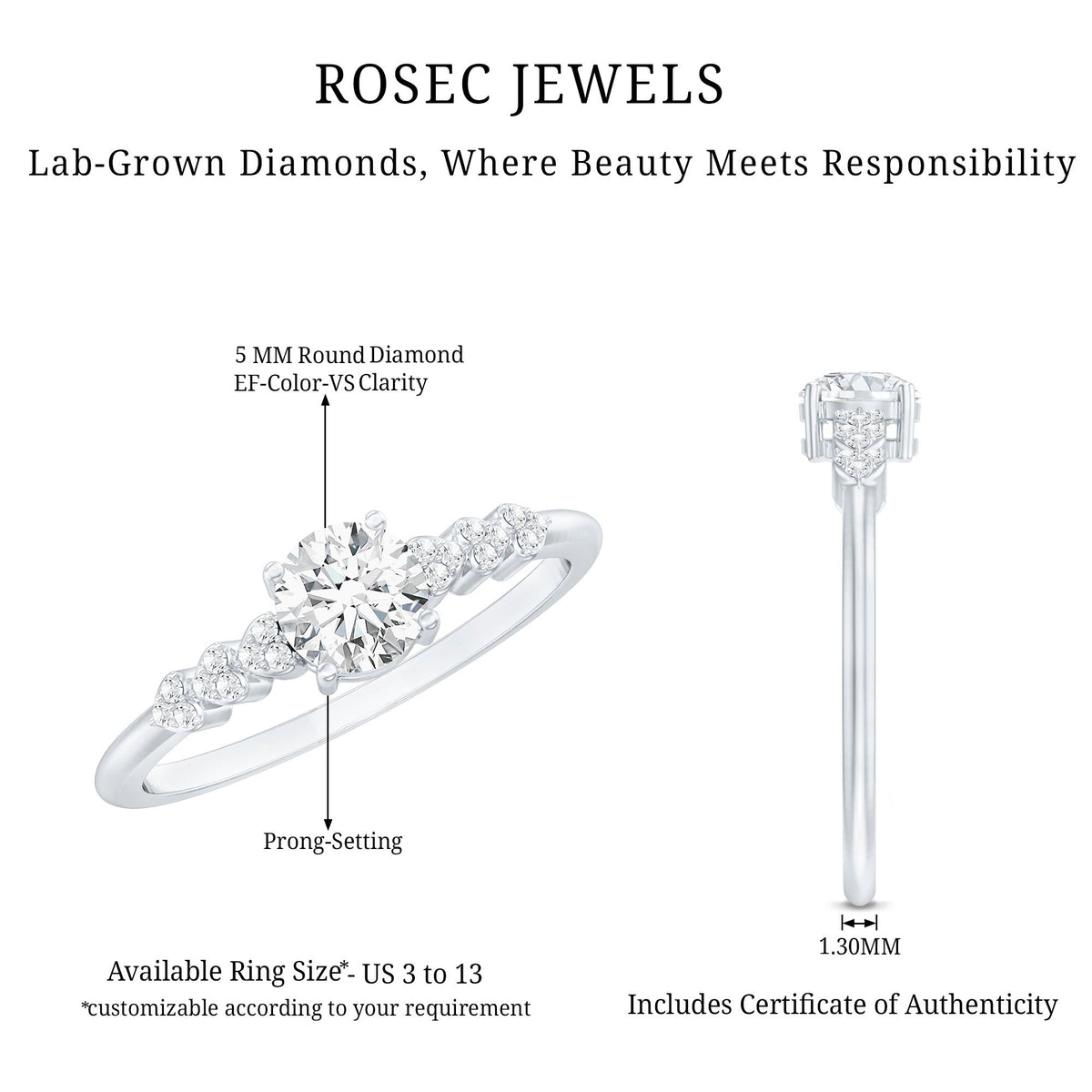 Certified 0.4 Carat Lab Grown Diamond Designer Engagement Ring