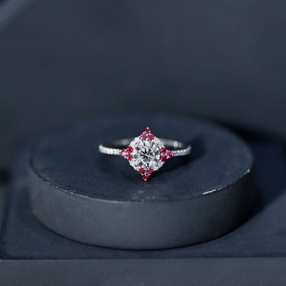 Certified Lab Grown Diamond Halo Engagement Ring with Ruby