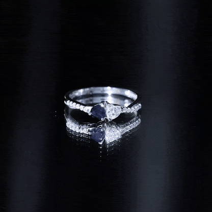 Natural Heart Shape Blue Sapphire Diamond 2 Stone Promise Ring