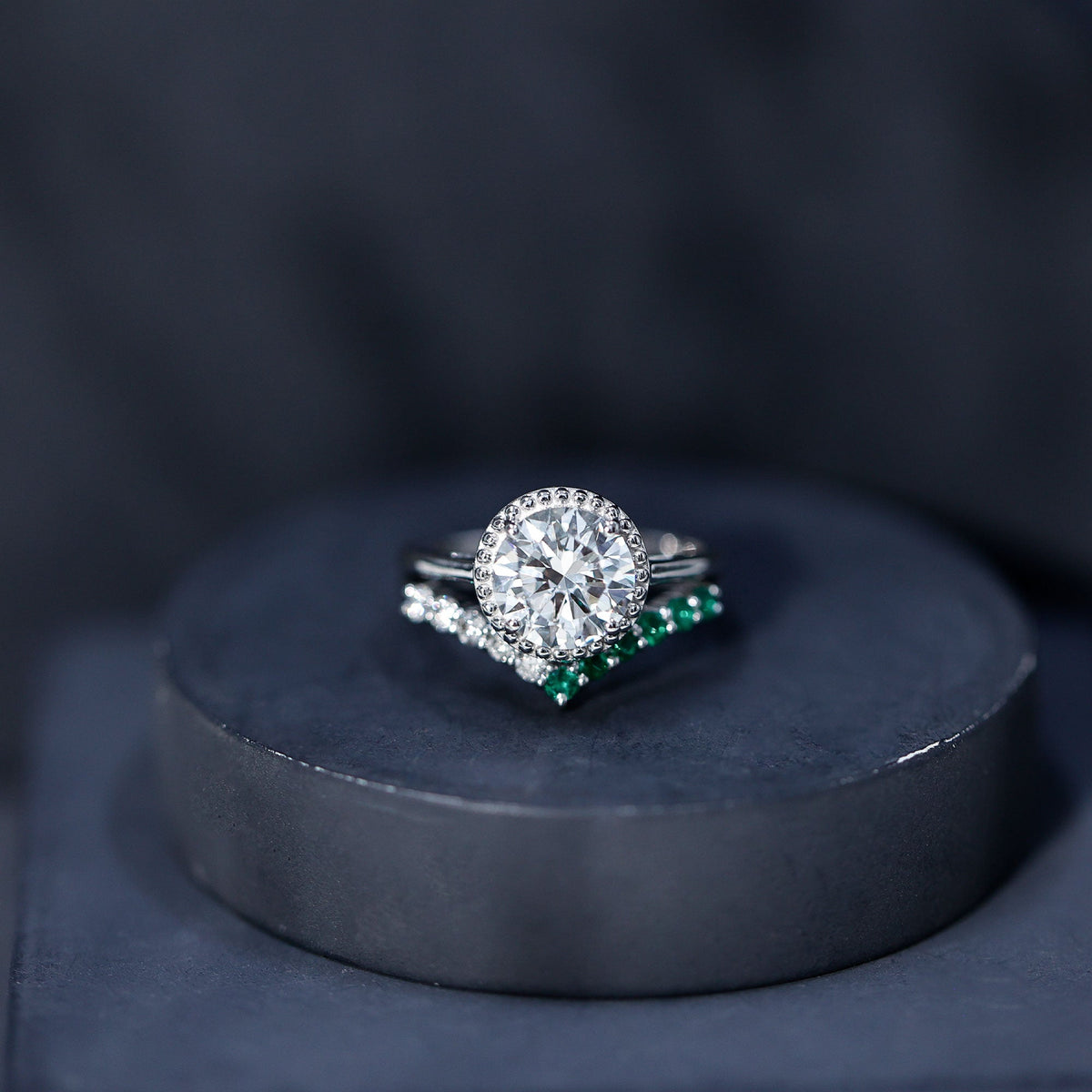 Certified Lab Grown Diamond 2 Carat Engagement Ring With Emerald Enhancer