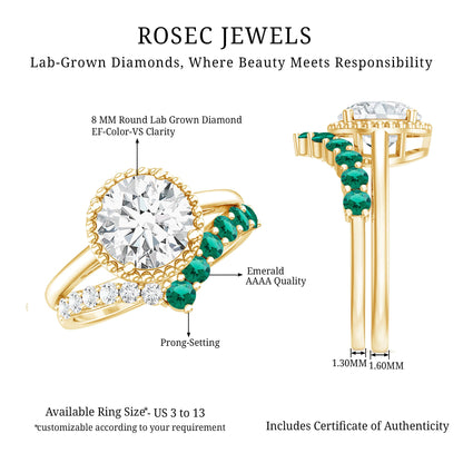 Certified Lab Grown Diamond 2 Carat Engagement Ring With Emerald Enhancer