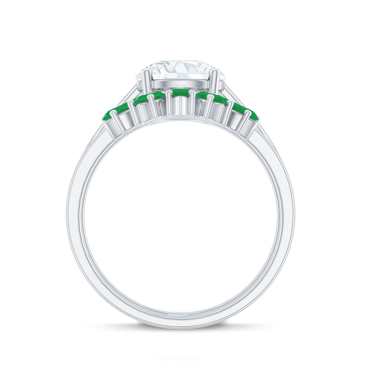 Certified 2 Carat Lab Grown Diamond Engagement Ring With Emerald Wedding Band