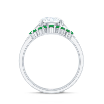 Certified 2 Carat Lab Grown Diamond Engagement Ring With Emerald Wedding Band