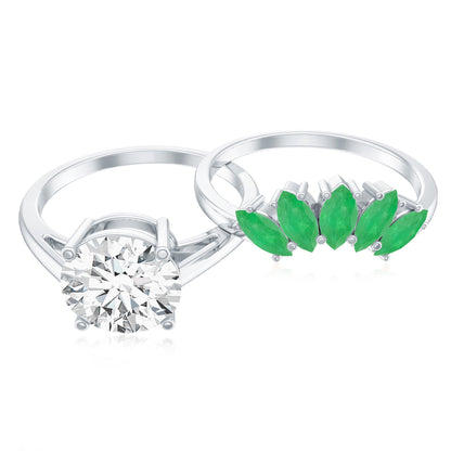 Certified 2 Carat Lab Grown Diamond Engagement Ring With Emerald Wedding Band