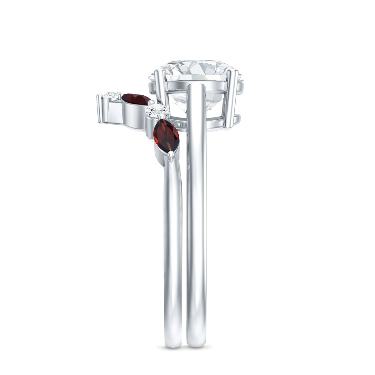 Certified 2 Carat Lab Grown Diamond Bridal Ring Set With Garnet Enhancer