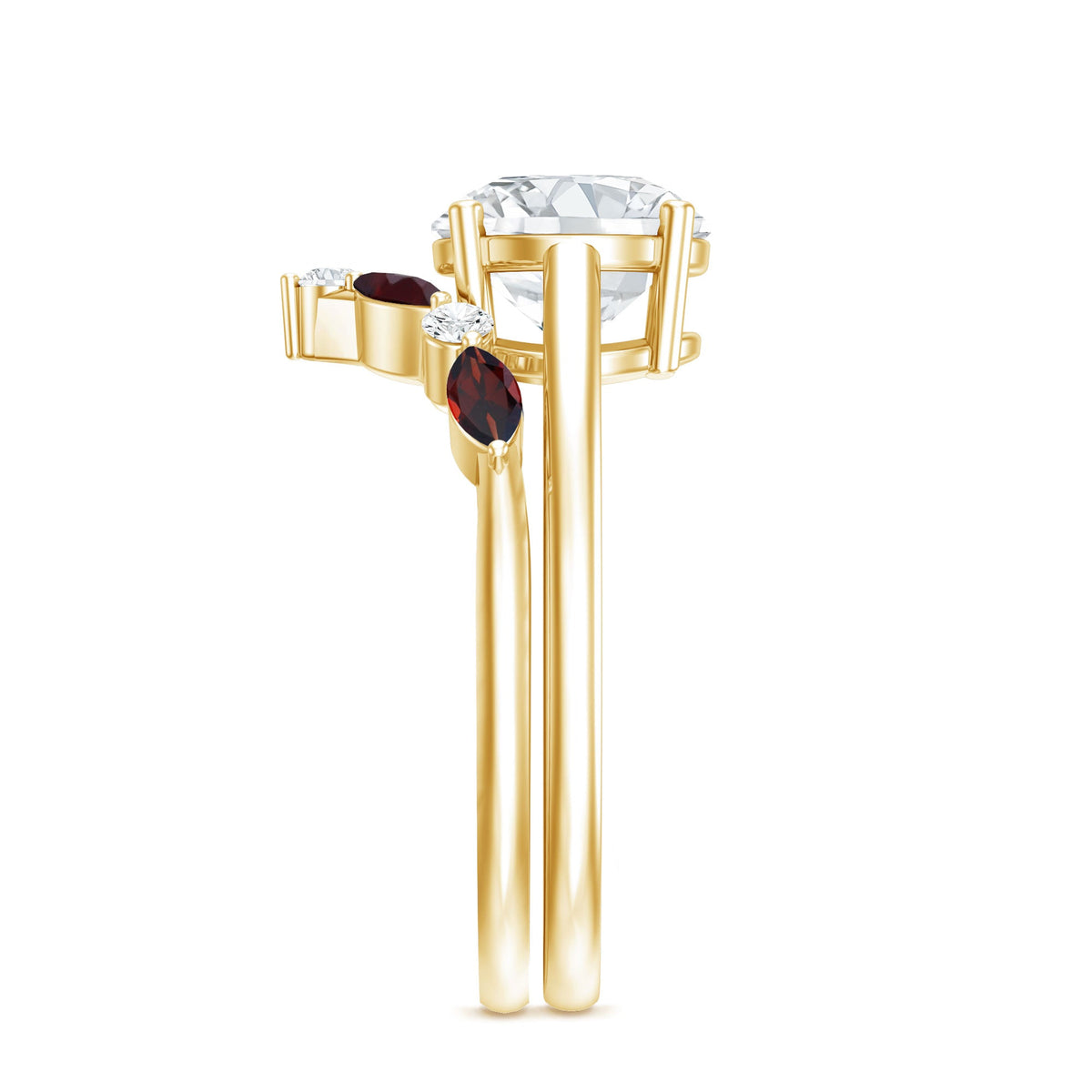 Certified 2 Carat Lab Grown Diamond Bridal Ring Set With Garnet Enhancer