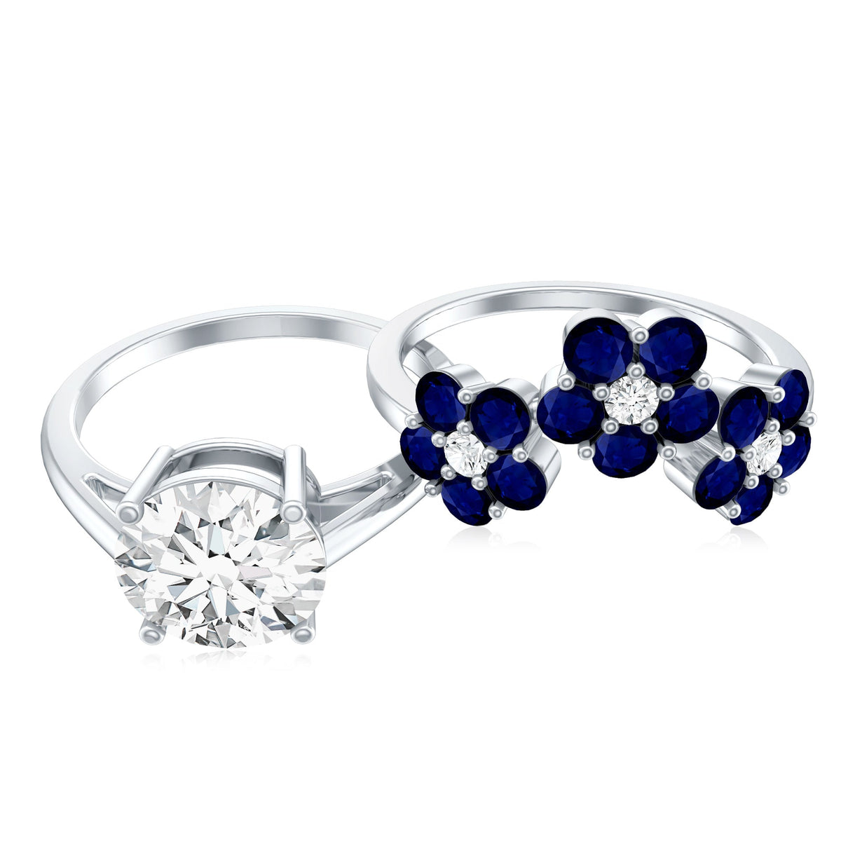 Certified Lab 2 Carat Diamond Engagement Ring With Sapphire Wedding Band