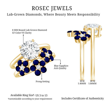 Certified Lab 2 Carat Diamond Engagement Ring With Sapphire Wedding Band