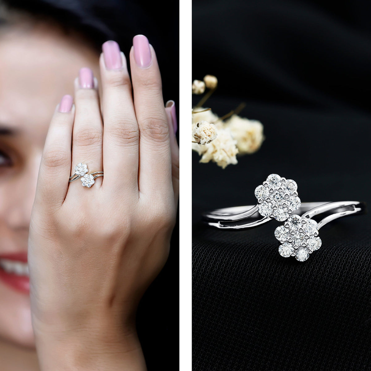 Certified Lab Grown Diamond Flower Wrap Engagement Ring