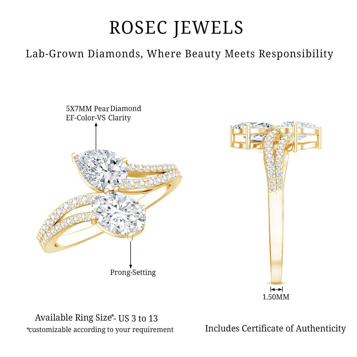 Certified Lab Grown Diamond Toi Et Moi Engagement Ring