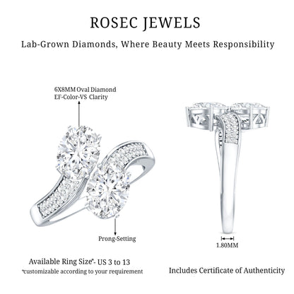 Certified Lab Grown Diamond Designer 2 Stone Engagement Ring
