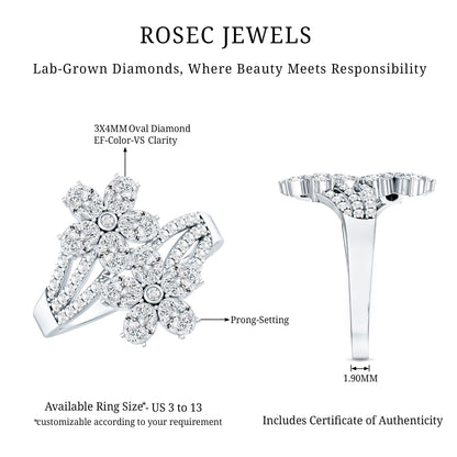 Certified Lab Grown Diamond Flower Engagement Ring For Women