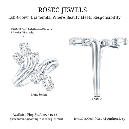 Certified Oval Lab Grown Diamond Designer Cocktail Ring