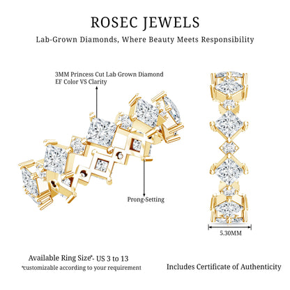 Certified Princess Cut Lab Grown Diamond Eternity Wedding Ring