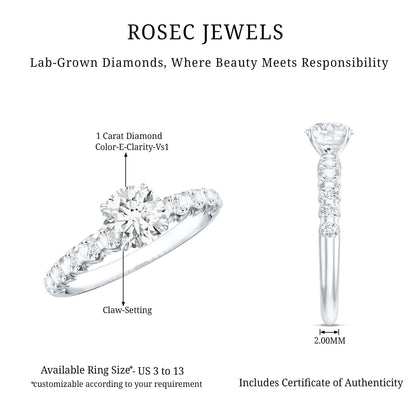 IGI Certified Round Lab Grown Diamond Side Stone Engagement Ring