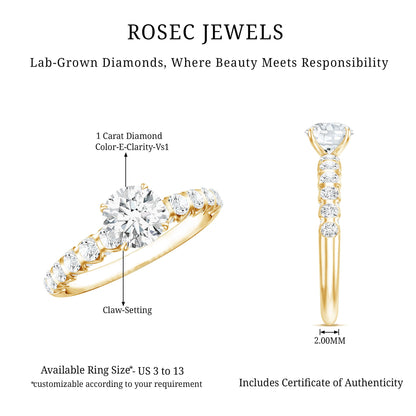IGI Certified Round Lab Grown Diamond Side Stone Engagement Ring