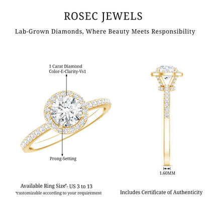 IGI Certified 1 CT Lab Grown Diamond Round Engagement Ring