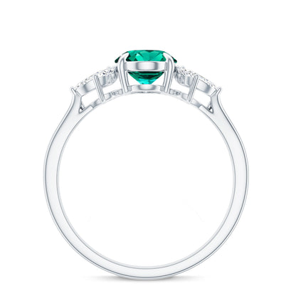 1.2 Carat Lab Created Emerald Oval Engagement Ring with Diamond Trio