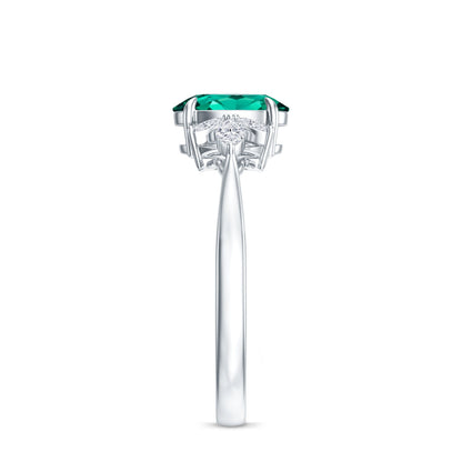 1.2 Carat Lab Created Emerald Oval Engagement Ring with Diamond Trio