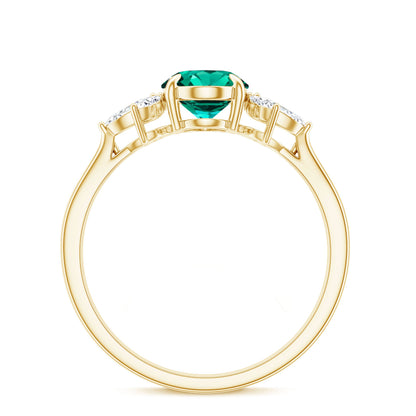 1.2 Carat Lab Created Emerald Oval Engagement Ring with Diamond Trio