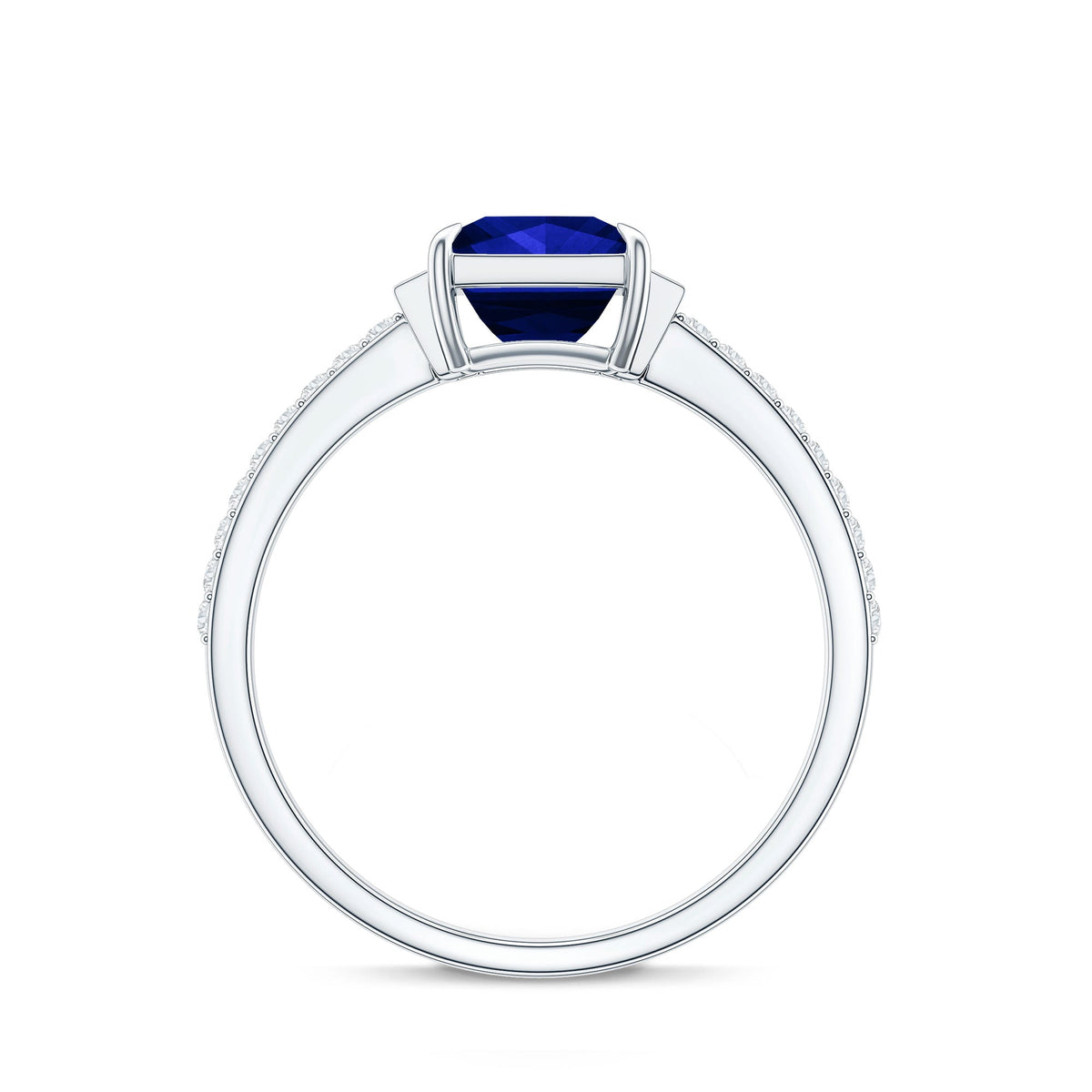 Certified 1.5 Carat Lab Blue Sapphire Princess Cut Engagement Ring with Diamond