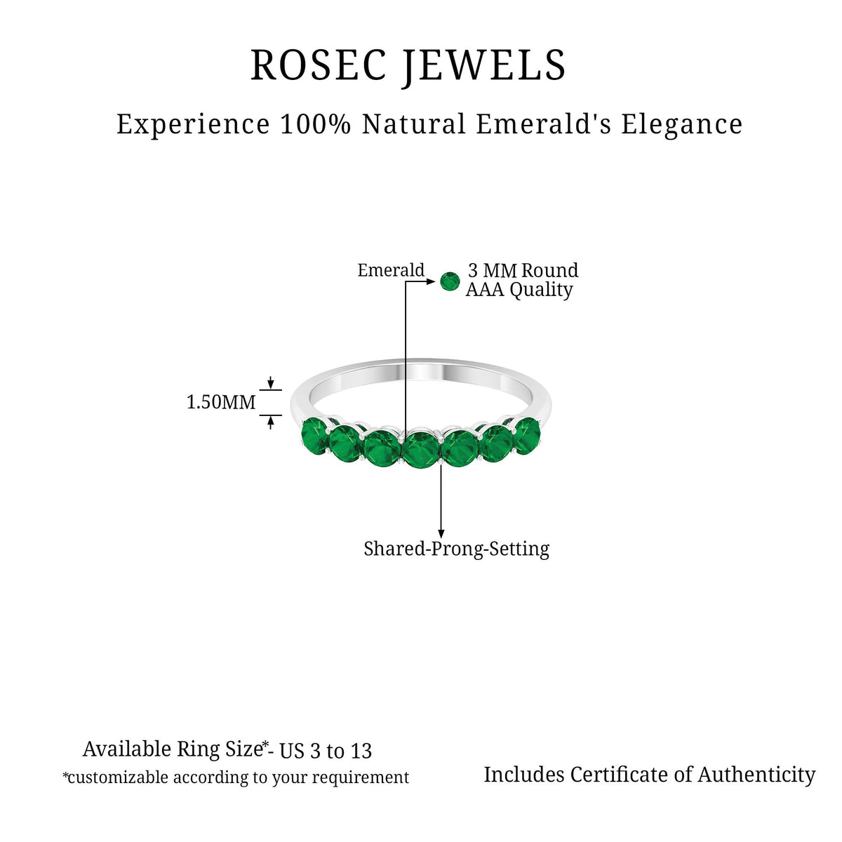 Certified 7 Stone Emerald Half Eternity Band for Women