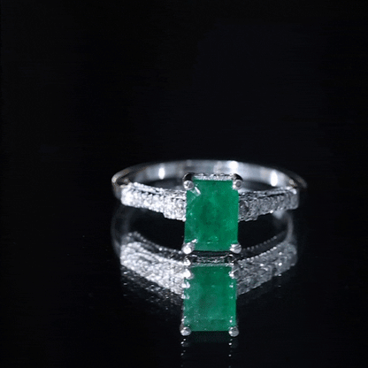 Vintage Inspired 1 Carat Emerald Cut Emerald Engagement Ring with Diamonds