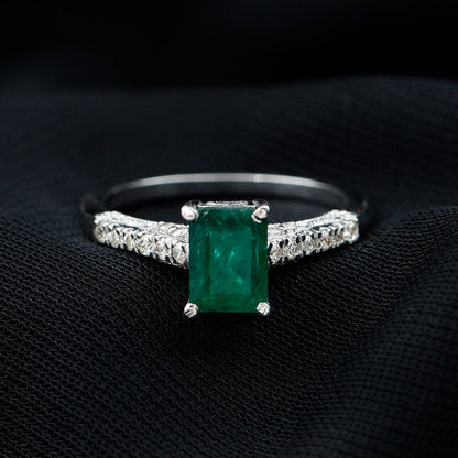 Vintage Inspired 1 Carat Emerald Cut Emerald Engagement Ring with Diamonds