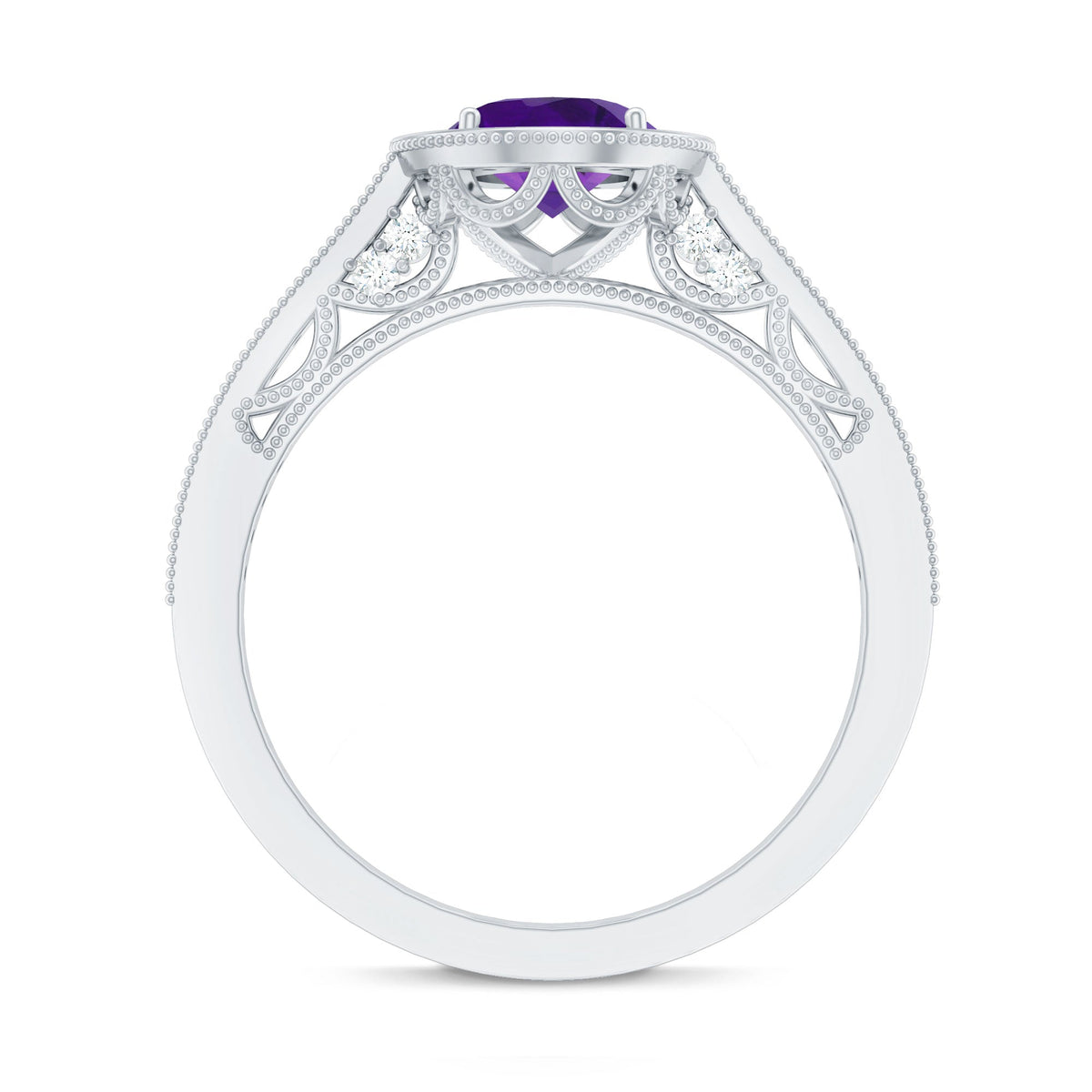 Vintage Style 1 Carat Amethyst Oval Engagement Ring with Diamond Halo