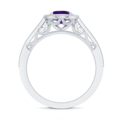 Vintage Style 1 Carat Amethyst Oval Engagement Ring with Diamond Halo