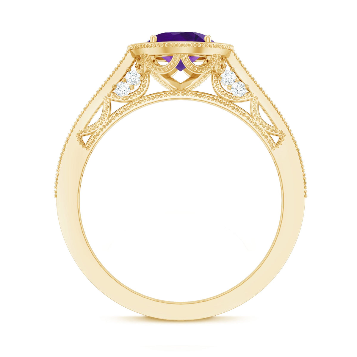 Vintage Style 1 Carat Amethyst Oval Engagement Ring with Diamond Halo