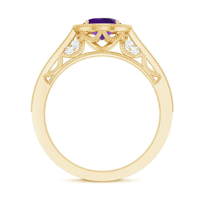 Vintage Style 1 Carat Amethyst Oval Engagement Ring with Diamond Halo