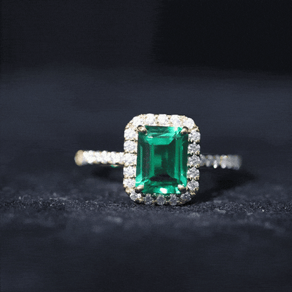 Lab Grown Emerald Halo Engagement Ring With Real Diamond